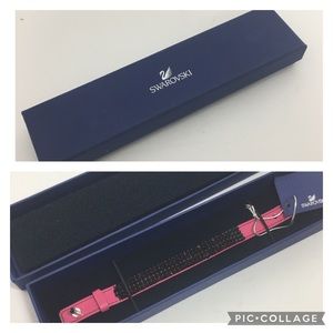 Swarovski Black Crystals & Pink Leather Bracelet